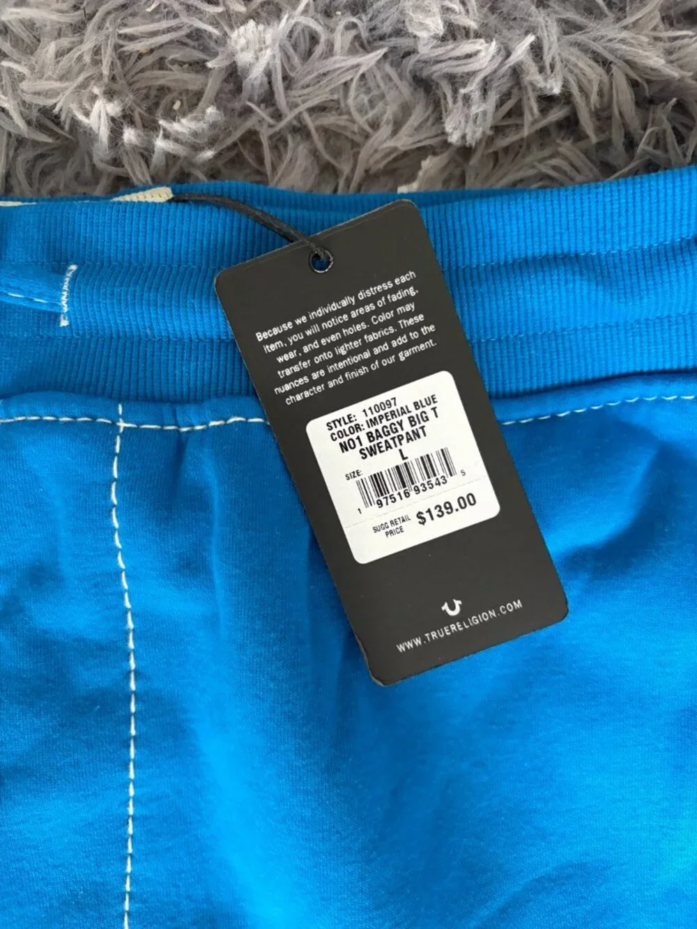 True Religion No.1 Baggy Big T Sweatpants Imperial Blue NWT Size Large